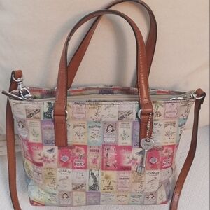 Fossil Leather Vintage Stamps Small Satchel/Crossbody Bag